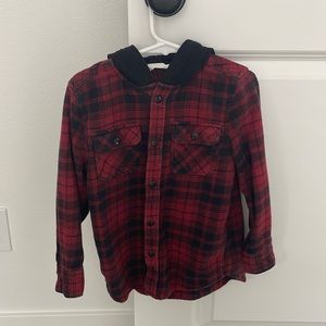 H&M plaid button up sweater with hoodie